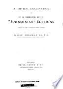 A Critical Examination of Dr. G. Birkbeck Hill's Johnsonian Editions