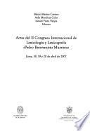 Actas del II Congreso Internacional de Lexicología y Lexicografía Pedro Benvenutto Murrieta