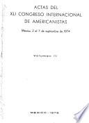 Actas del XLI [i.e. Cuarenta y un] Congreso Internacional de Americanistas