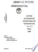 Actas II Congreso Argentino de Hispanistas, mayo 1989