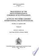 Actes Du Neuvième Congrès International Des Égyptologues