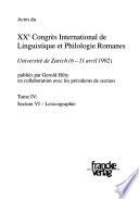 Actes du XXe Congrès international de linguistique et philologie romanes