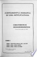 Asentamientos humanos de Lima Metropolitana: Prov. Constitucional de Callao. Prov. Lima, Cono Norte. Prov. Lima, Cono Centro