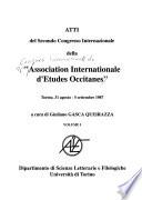 Atti del Secondo congresso internazionale della Association internationale d'études occitanes