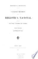 Catálogo metódico de la Biblioteca nacional: Literatura. 1911