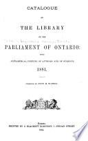 Catalogue of the Library of the Parliament of Ontario
