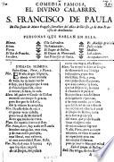 Comedia Famosa, El Divino Calabres, S. Francisco De Paula