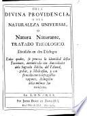 De La Divina Providencia O Sea Naturaleza Universal, O Natura Naturante Tratado Theologico