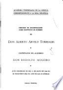 Discurso de incorporación como individuo de número de don Alberto Arvelo Torrealba