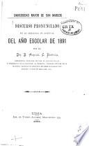 Discurso pronunciado en la ceremonia de apertura del año escolar de 1891