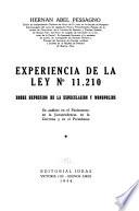 Experiencia de la Ley n0 11.210 sobre represión de la especulación y monopolios