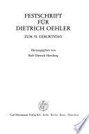 Festschrift für Dietrich Oehler zum 70. Geburtstag