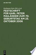 Festschrift für Karl Peter Mailänder zum 70. Geburtstag am 23. Oktober 2006