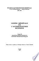 Genese Medievale de L'Anthroponymie Moderne