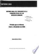 Informe anual del Presidente de la Comisión Estatal de los Derechos los Humanos