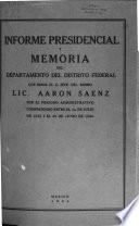 Informe presidencial y memoria del Departamento del Distrito Federal