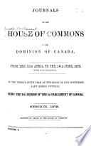 Journals of the House of Commons of the Dominion of Canada
