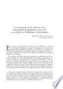 La renovación de las lecturas en la Universidad de Salamanca (1625-1771) y su reflejo en la Biblioteca Universitaria