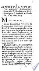 Lettre du R.P. Pouget, prêtre de l'oratoire, docteur de Sorbonne, abbé de Chambon, écrite à S.E. monseigneur le cardinal de Noailles, le 27 mars 1714