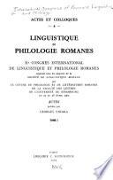 Linguistique et philologie romanes