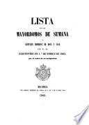 Lista de los mayordomos de semana y gentiles hombres de boca y casa de S. M. existentes en ?? de enero de 1863, por el orden de su antigüedad