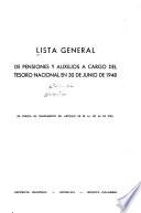 Lista general de pensiones y auxilios a cargo del Tesoro Nacional