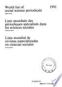 Liste Mondiale Des Périodiques Spécialisés Dans Les Sciences Sociales
