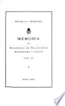 Memoria del Ministerio de Relaciones Exteriores y Culto