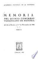 Memoria del Quinto Congreso Venezolano de Historia