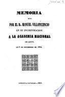 Memoria leida por ... M. V. en su incorporacion á la Academia Nacional de Quito, etc