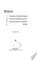 Memoria presentada al H. Congreso Nacional, correspondiente al año de ..., por el Ministro de Justicia e Instrucción Pública