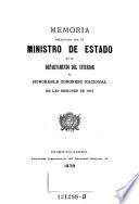Memoria presentada da por el ministro de estado en el departemento del interior al congreso nacional en las sesiones de 1870