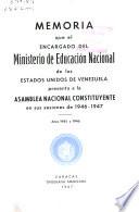 Memoria que el Ministro de Educación Nacional presenta al Congreso Nacional