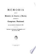 Memoria que el Ministro de Guerra y Marina presenta al Congreso Nacional en sus sesiones ordinarias de ...