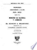 Memoria que presenta al Congreso de ... el Ministro de Hacienda y Comercio