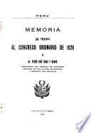 Memoria que presenta al congreso ordinario de 1928 el Dr. Pedro José Rada y Gamio, Presidente del Consejo de Ministros, Ministro de Relaciones Exteriores y Senador por Arequipa
