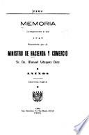 Memoria que presenta el Ministerio de Hacienda y Comercio