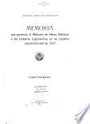 Memoria que presenta el Ministro de Obras Públicas a las cámaras legislativas en su reunión constitucional de ...