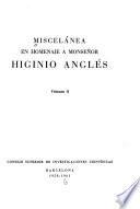Miscelánea en homenaje a Monseñor Higinio Anglés
