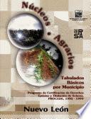 Núcleos agrarios. Tabulados básicos por municipio. Programa de Certificación de Derechos Ejidales y Titulación de Solares. PROCEDE. 1992-1999. Nuevo León