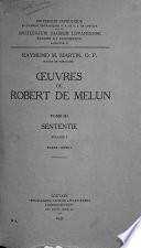 ... Oeuvres de Robert de Melun ...