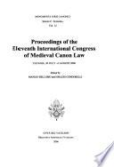 Proceedings of the Eleventh International Congress of Medieval Canon Law