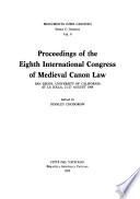 Proceedings of the ... International Congress of Medieval Canon Law