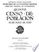 Quinto Censo de Población. 15 de mayo de 1930. Estado de Durango