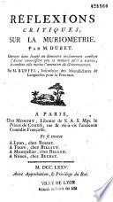 Rélexions critiques sur la Muriométrie, par M. Dubet. Ouvrage dans lequel on démontre combien l'auteur connaissoit peu la matière qu'il a traitée et combien elle mérite l'attention du Gouvernement, par M. Buffel,...