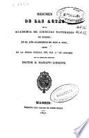 Resúmen de las actas de la Academia de Ciencias Naturales de Madrid, en al año académico de 1838 a 1839, lei?do en la sesión pública del dia 1 de octubre por el secretario perpetuo