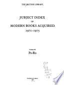 Subject Index of Modern Books Acquired