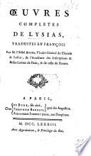 Œuvres complètes de Lysias traduites en François par l'Abbé Auger