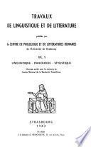 Travaux de linguistique et de littérature