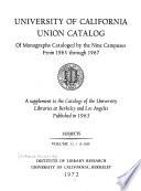 University of California Union Catalog of Monographs Cataloged by the Nine Campuses from 1963 Through 1967: Subjects